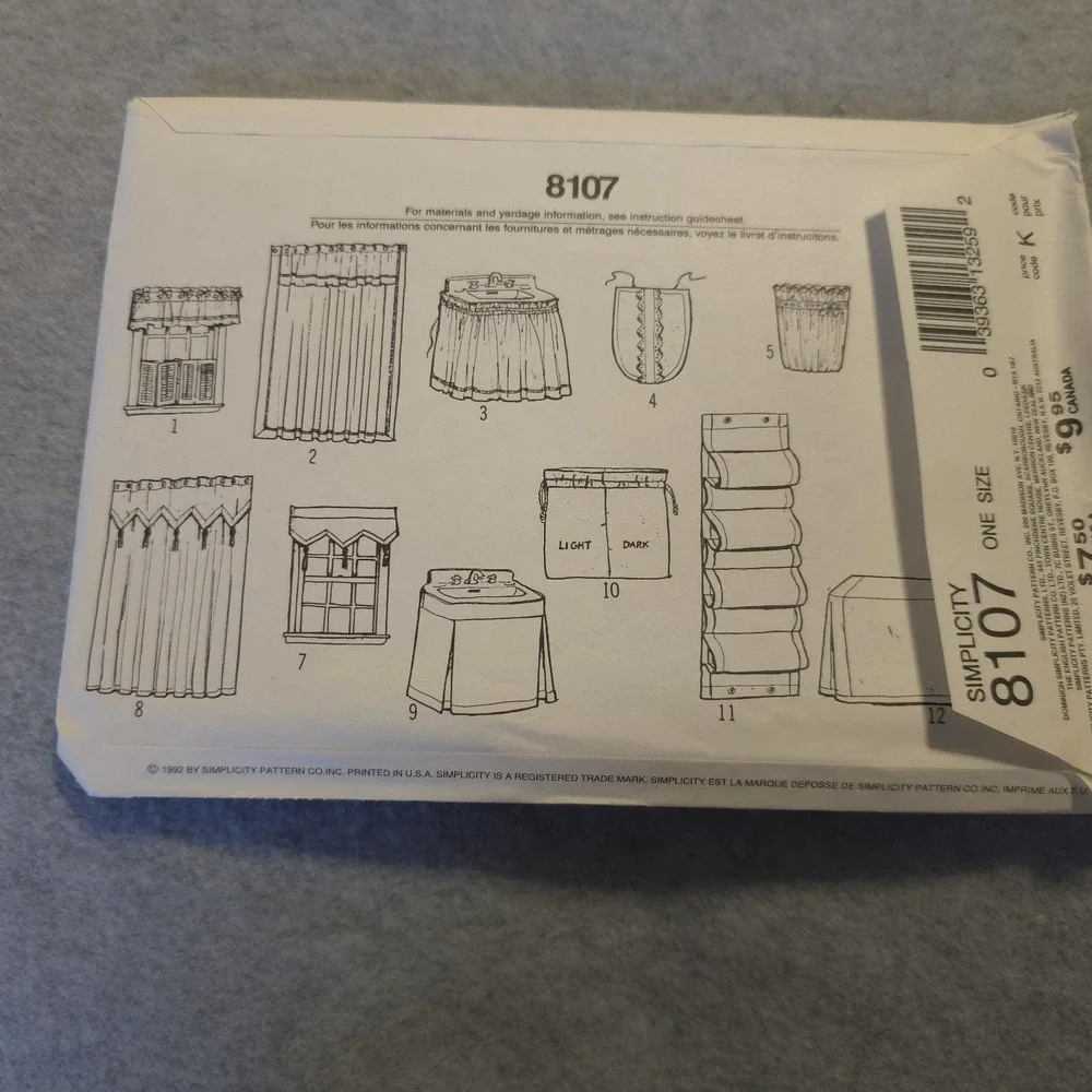 SIMPLICITY Pattern  #8107 HOUSE BATH ESSENTIALS Bathroom Accessories- UNCUT